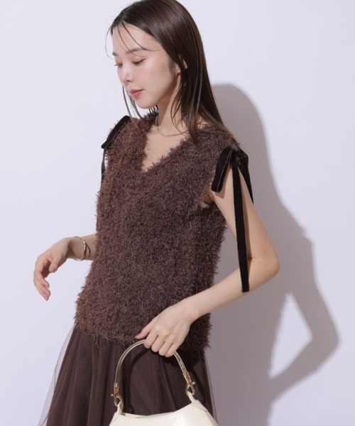 ショルダーリボンフェザートップス（ニット/セーター