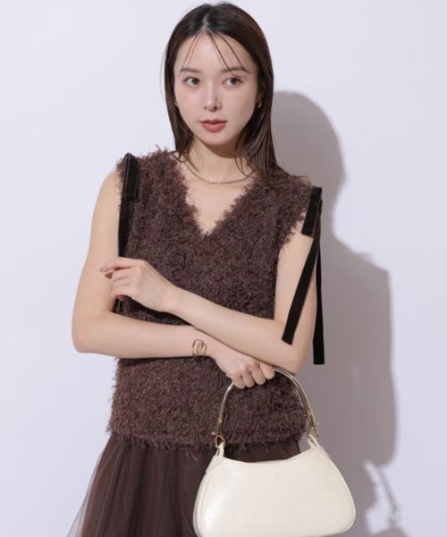 ショルダーリボンフェザートップス（ニット/セーター