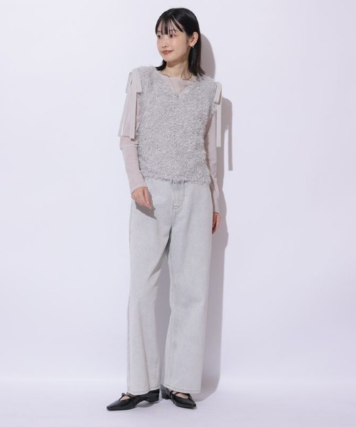 Mystrada ショルダーリボンニット黒 38 Mystrada（マイストラーダ）の「ショルダーリボンリブニット