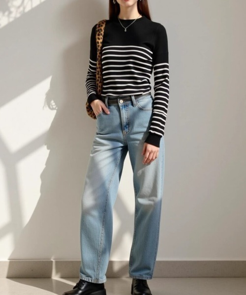 cammie(キャミー)の「ボーダーニットトップス(ニット/セーター・レディース・ブラック/ホワイト・LARGE/MEDIUM)」の8枚目の写真