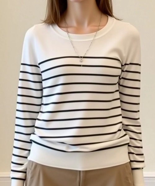cammie(キャミー)の「ボーダーニットトップス(ニット/セーター・レディース・ブラック/ホワイト・LARGE/MEDIUM)」の4枚目の写真