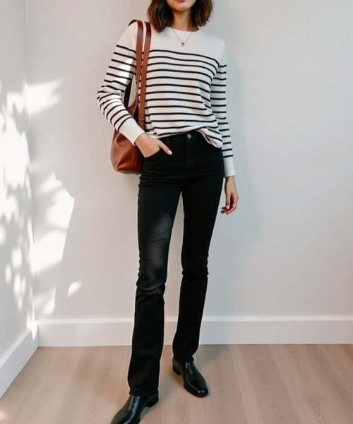 cammie(キャミー)の「ボーダーニットトップス(ニット/セーター・レディース・ブラック/ホワイト・LARGE/MEDIUM)」の3枚目の写真