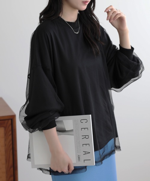 SUNFLOWER EIGHT(サンフラワーエイト)の「チュール レイヤード長袖ロンT(Tシャツ/カットソー・レディース・ベージュ/ライトグレー/ブラック/チャコール・FREE)」の12枚目の写真