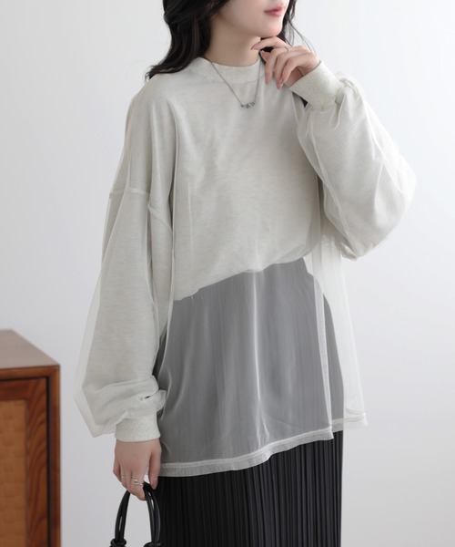 SUNFLOWER EIGHT(サンフラワーエイト)の「チュール レイヤード長袖ロンT(Tシャツ/カットソー・レディース・ベージュ/ライトグレー/ブラック/チャコール・FREE)」の20枚目の写真