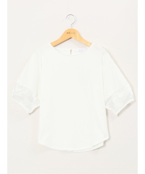 m.f.editorial（エムエフエディトリアル）の「【袖シアー】m.f.エディトリアル レディース ランタンスリーブ クルーネック プルオーバー（Tシャツ/カットソー・レディース・ホワイト/ブラック・MEDIUM）」の21枚目の写真