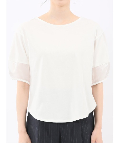 m.f.editorial（エムエフエディトリアル）の「【袖シアー】m.f.エディトリアル レディース ランタンスリーブ クルーネック プルオーバー（Tシャツ/カットソー・レディース・ホワイト/ブラック・MEDIUM）」の22枚目の写真