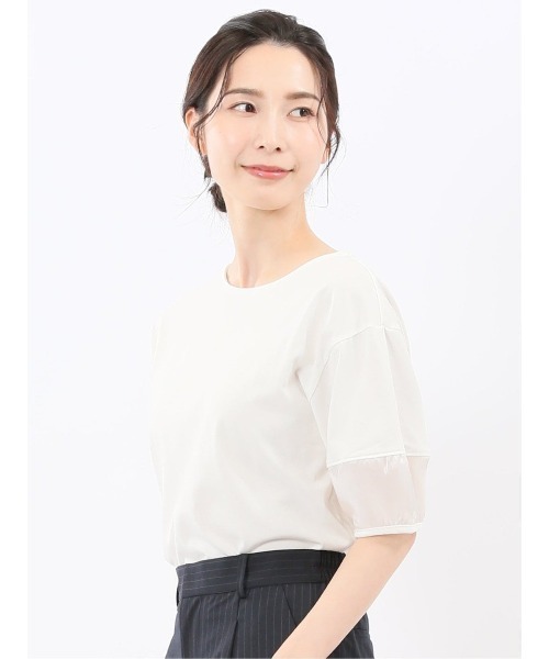 m.f.editorial（エムエフエディトリアル）の「【袖シアー】m.f.エディトリアル レディース ランタンスリーブ クルーネック プルオーバー（Tシャツ/カットソー・レディース・ホワイト/ブラック・MEDIUM）」の17枚目の写真