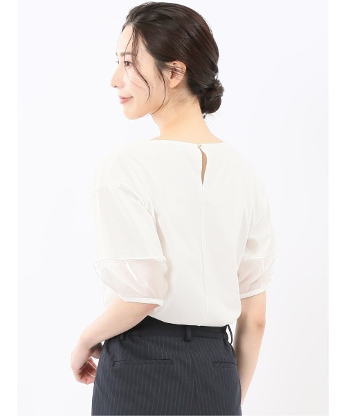 m.f.editorial（エムエフエディトリアル）の「【袖シアー】m.f.エディトリアル レディース ランタンスリーブ クルーネック プルオーバー（Tシャツ/カットソー・レディース・ホワイト/ブラック・MEDIUM）」の18枚目の写真