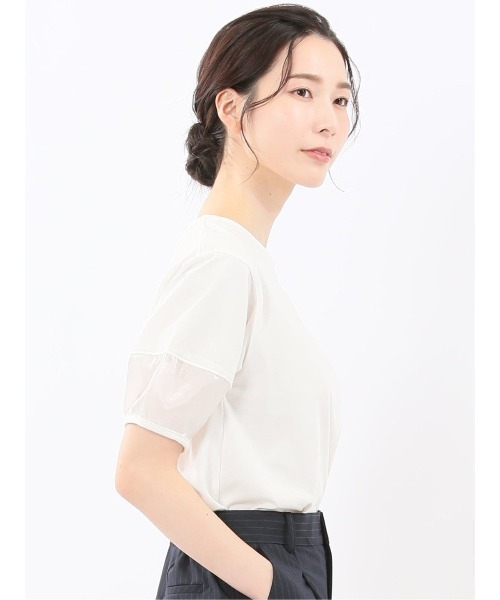 m.f.editorial（エムエフエディトリアル）の「【袖シアー】m.f.エディトリアル レディース ランタンスリーブ クルーネック プルオーバー（Tシャツ/カットソー・レディース・ホワイト/ブラック・MEDIUM）」の19枚目の写真