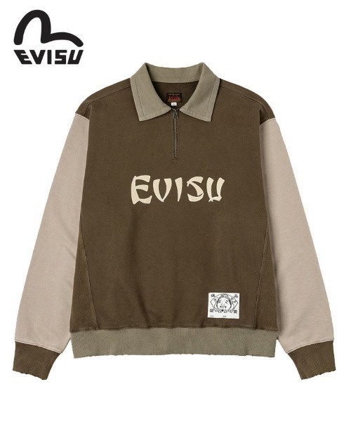EVISU（エヴィス）の「【EVISU】BLOCKING HEAVY WASHED HALF ZIP SWEATSHIRT / ダークブラウン [2EAEJM5SW6106]（スウェット・メンズ・ブラウン・M/S/L/LL）」の2枚目の写真