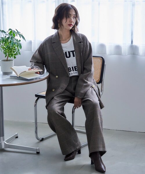 Remind me and forever(リマインドミーアンドフォーエバー)の「【SET UP対応】ツータックストレートパンツ(スラックス・レディース・ブラック/チェック/ブラウン・FREE)」の15枚目の写真