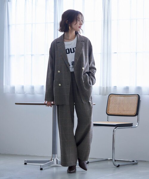 Remind me and forever(リマインドミーアンドフォーエバー)の「【SET UP対応】ツータックストレートパンツ(スラックス・レディース・ブラック/チェック/ブラウン・FREE)」の16枚目の写真