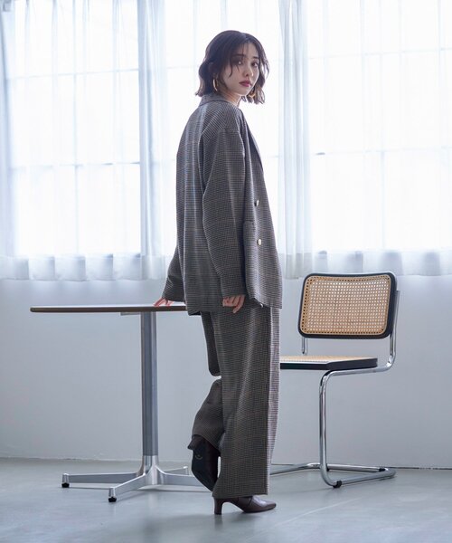 Remind me and forever(リマインドミーアンドフォーエバー)の「【SET UP対応】ツータックストレートパンツ(スラックス・レディース・ブラック/チェック/ブラウン・FREE)」の17枚目の写真