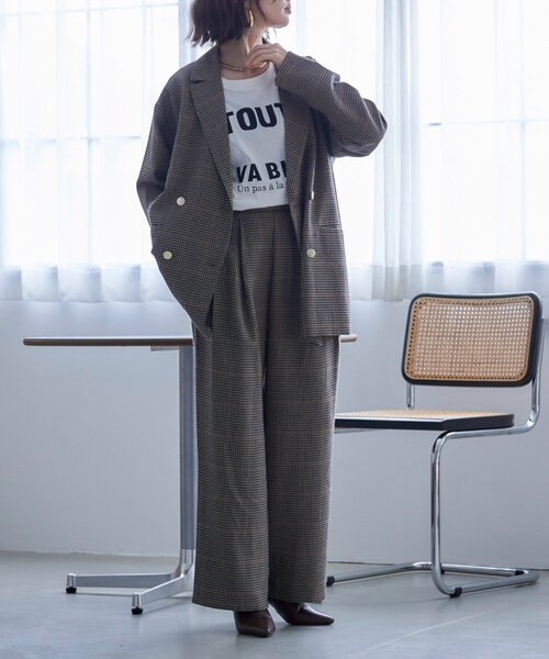 Remind me and forever(リマインドミーアンドフォーエバー)の「【SET UP対応】ツータックストレートパンツ(スラックス・レディース・ブラック/チェック/ブラウン・FREE)」の18枚目の写真