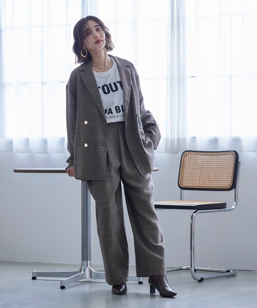 Remind me and forever(リマインドミーアンドフォーエバー)の「【SET UP対応】ツータックストレートパンツ(スラックス・レディース・ブラック/チェック/ブラウン・FREE)」の19枚目の写真