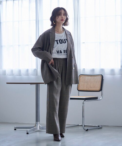 Remind me and forever(リマインドミーアンドフォーエバー)の「【SET UP対応】ツータックストレートパンツ(スラックス・レディース・ブラック/チェック/ブラウン・FREE)」の20枚目の写真