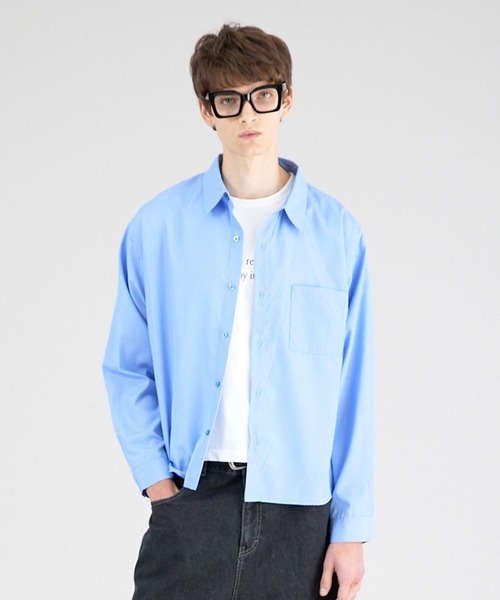 Regen Glanz（レーゲングランツ）の「basic cropped stripe shirt/ベーシッククロップドシャツ（シャツ/ブラウス・メンズ・ブルー/ライトホワイト・SMALL/MEDIUM/LARGE）」の2枚目の写真