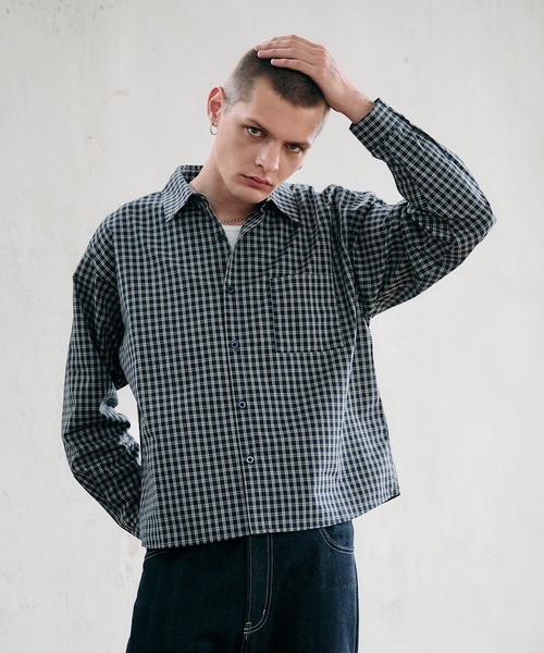 Regen Glanz（レーゲングランツ）の「basic cropped stripe shirt/ベーシッククロップドシャツ（シャツ/ブラウス・メンズ・ブルー/ライトホワイト・SMALL/MEDIUM/LARGE）」の16枚目の写真