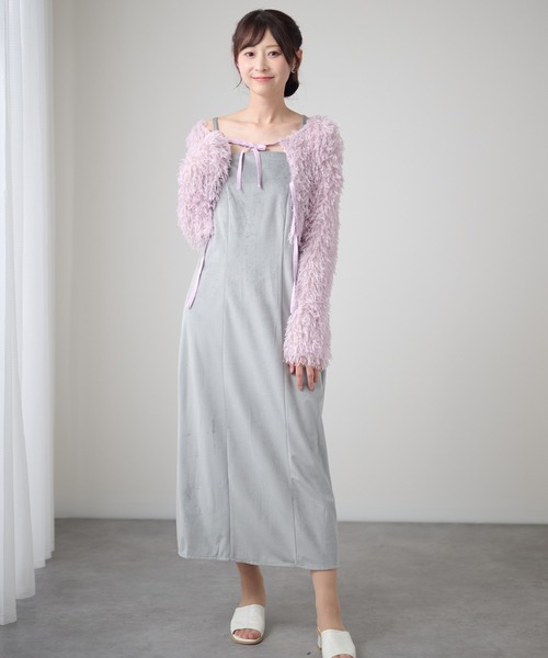 Lace Ladies(レースレディース)の「スクエアネック バックリボン キャミ Iライン ワンピース(ワンピース・レディース・ブラック/アイボリー/グレー/チャコールグレー・S/FREE)」の4枚目の写真