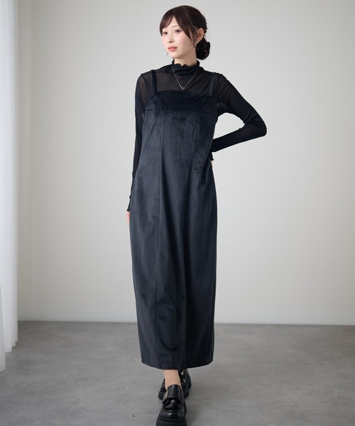 Lace Ladies(レースレディース)の「スクエアネック バックリボン キャミ Iライン ワンピース(ワンピース・レディース・ブラック/アイボリー/グレー/チャコールグレー・S/FREE)」の1枚目の写真