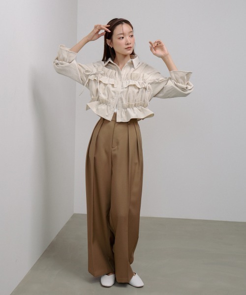 Bab（バブ）の「コーデュロイシャーリングリボンショートブラウス（シャツ/ブラウス・レディース・ブラック/アイボリー/ブルー・M）」の4枚目の写真