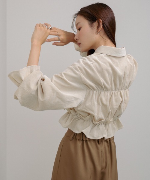 Bab（バブ）の「コーデュロイシャーリングリボンショートブラウス（シャツ/ブラウス・レディース・ブラック/アイボリー/ブルー・M）」の10枚目の写真