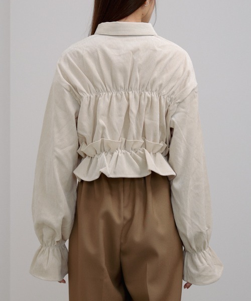 Bab（バブ）の「コーデュロイシャーリングリボンショートブラウス（シャツ/ブラウス・レディース・ブラック/アイボリー/ブルー・M）」の13枚目の写真