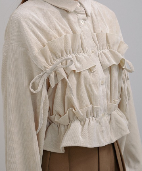 Bab（バブ）の「コーデュロイシャーリングリボンショートブラウス（シャツ/ブラウス・レディース・ブラック/アイボリー/ブルー・M）」の15枚目の写真