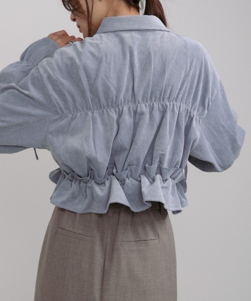 Bab（バブ）の「コーデュロイシャーリングリボンショートブラウス（シャツ/ブラウス・レディース・ブラック/アイボリー/ブルー・M）」の19枚目の写真