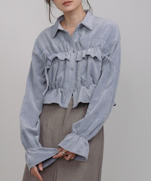 Bab（バブ）の「コーデュロイシャーリングリボンショートブラウス（シャツ/ブラウス・レディース・ブラック/アイボリー/ブルー・M）」の22枚目の写真