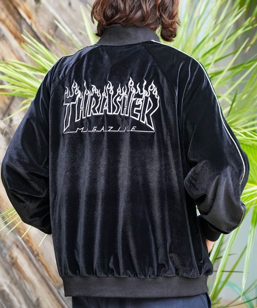THRASHER(スラッシャー)の「VELOUR SOUVENIR JACKET/THRASHER スラッシャー ベロア スーベニアジャケット ブルゾン 刺繍 フレイムロゴ スケート ストリート Y2K レトロ ユニセックス(スカジャン・メンズ・ブラック・MEDIUM/LARGE/X-LARGE)」の11枚目の写真
