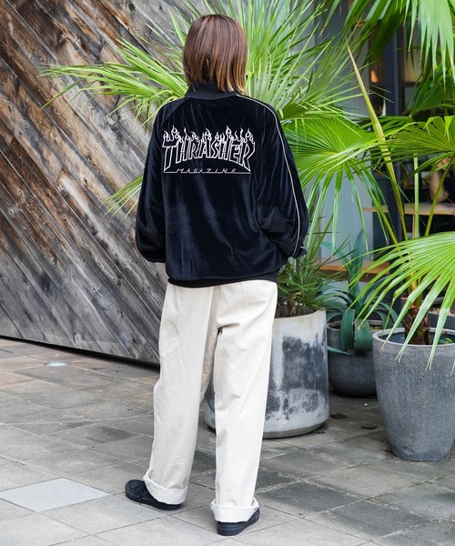 THRASHER(スラッシャー)の「VELOUR SOUVENIR JACKET/THRASHER スラッシャー ベロア スーベニアジャケット ブルゾン 刺繍 フレイムロゴ スケート ストリート Y2K レトロ ユニセックス(スカジャン・メンズ・ブラック・MEDIUM/LARGE/X-LARGE)」の15枚目の写真