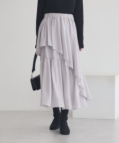 earth music&ecology（アースミュージックアンドエコロジー）の「シャイニーラッフルスカート（スカート・レディース・ライトグレー/ブラック・FREE）」の14枚目の写真