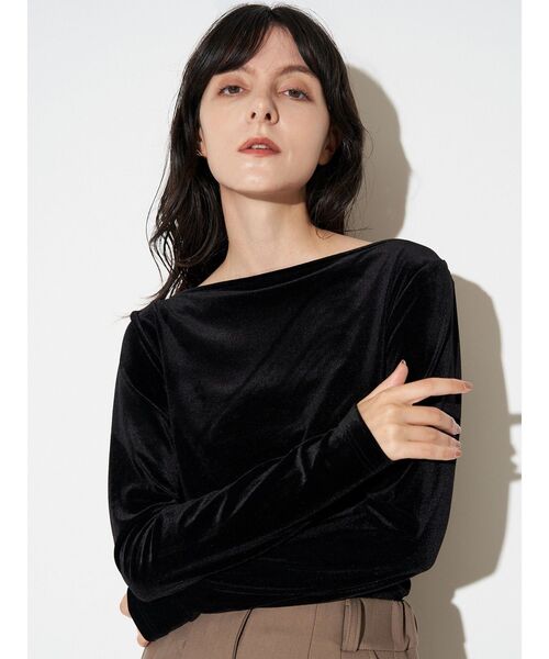 ELENDEEK(エレンディーク)の「ベロアドレープカットソー(Tシャツ/カットソー・レディース・ブラック/ネイビー/ブラウン・FREE)」の5枚目の写真