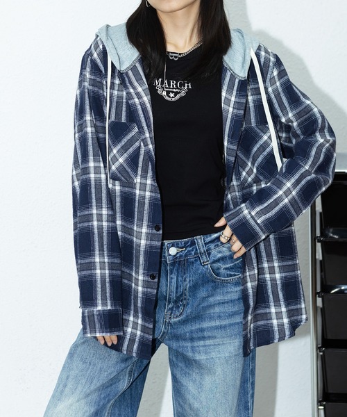 MAISON DE THERESE（メゾン ド テレーズ）の「コントラストチェック フード付きシャツ（シャツ/ブラウス・レディース・A/B・M/L/S/XL/XX-LARGE）」の16枚目の写真