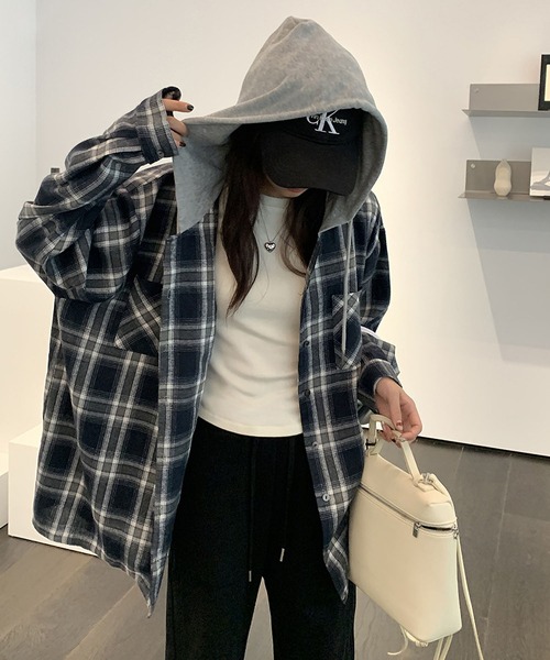 MAISON DE THERESE（メゾン ド テレーズ）の「コントラストチェック フード付きシャツ（シャツ/ブラウス・レディース・A/B・M/L/S/XL/XX-LARGE）」の19枚目の写真