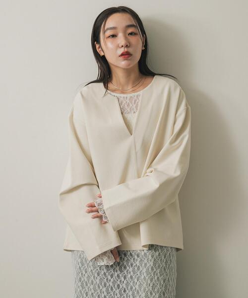 SENSE OF PLACE by URBAN RESEARCH（センスオブプレイスバイアーバンリサーチ）の「バックオープンレイヤードレースワンピース（ワンピース・レディース・ブラック/オフホワイト・ONE）」の3枚目の写真