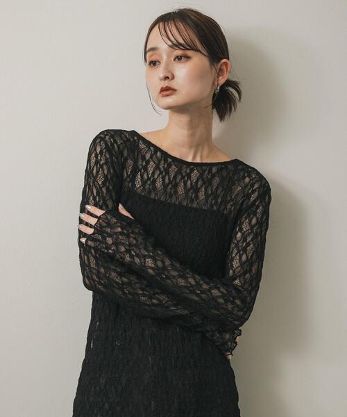 SENSE OF PLACE by URBAN RESEARCH（センスオブプレイスバイアーバンリサーチ）の「バックオープンレイヤードレースワンピース（ワンピース・レディース・ブラック/オフホワイト・ONE）」の9枚目の写真