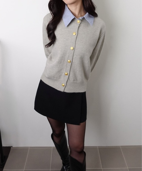 unnu(ユヌ)の「レイヤードライクニットカーデ(カーディガン/ボレロ・レディース・グレー/ネイビー・F)」の3枚目の写真