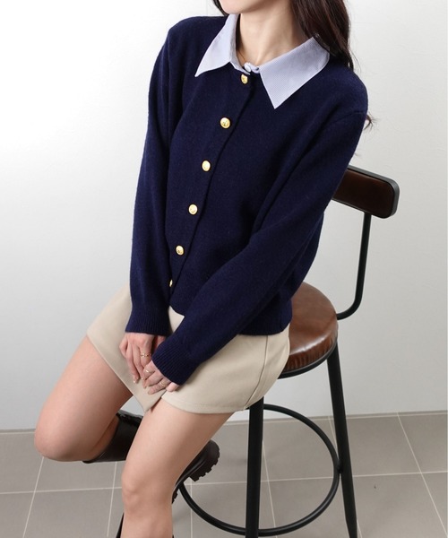unnu(ユヌ)の「レイヤードライクニットカーデ(カーディガン/ボレロ・レディース・グレー/ネイビー・F)」の10枚目の写真