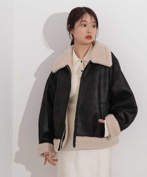 N.（N. Natural Beauty Basic）（エヌエヌナチュラルビューティーベーシック）の「フェイクムートンボアブルゾン（ブルゾン・レディース・ブラック/ブラウン・MEDIUM）」の5枚目の写真