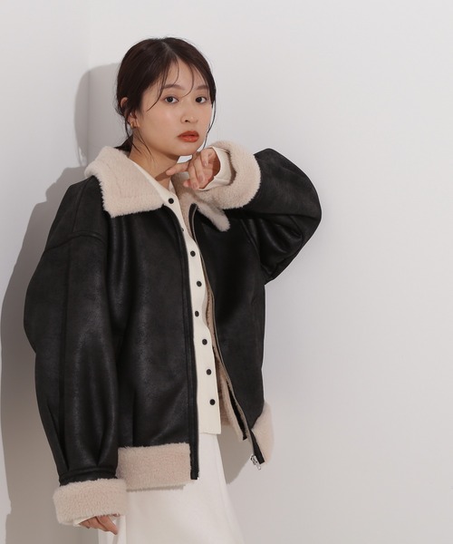 N.（N. Natural Beauty Basic）（エヌエヌナチュラルビューティーベーシック）の「フェイクムートンボアブルゾン（ブルゾン・レディース・ブラック/ブラウン・MEDIUM）」の7枚目の写真