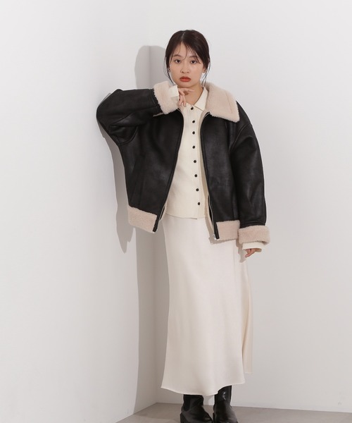 N.（N. Natural Beauty Basic）（エヌエヌナチュラルビューティーベーシック）の「フェイクムートンボアブルゾン（ブルゾン・レディース・ブラック/ブラウン・MEDIUM）」の8枚目の写真