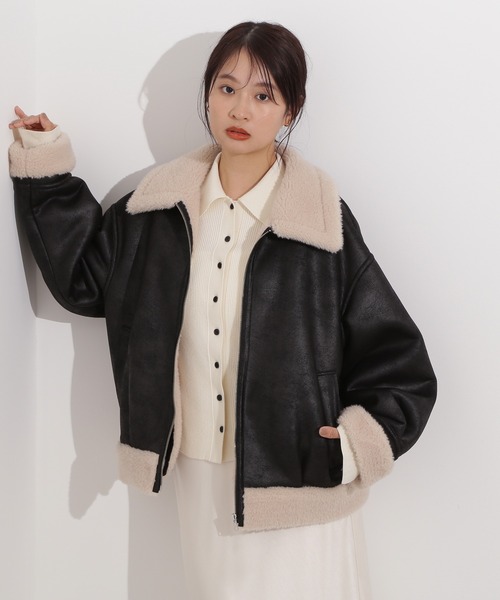 N.（N. Natural Beauty Basic）（エヌエヌナチュラルビューティーベーシック）の「フェイクムートンボアブルゾン（ブルゾン・レディース・ブラック/ブラウン・MEDIUM）」の9枚目の写真