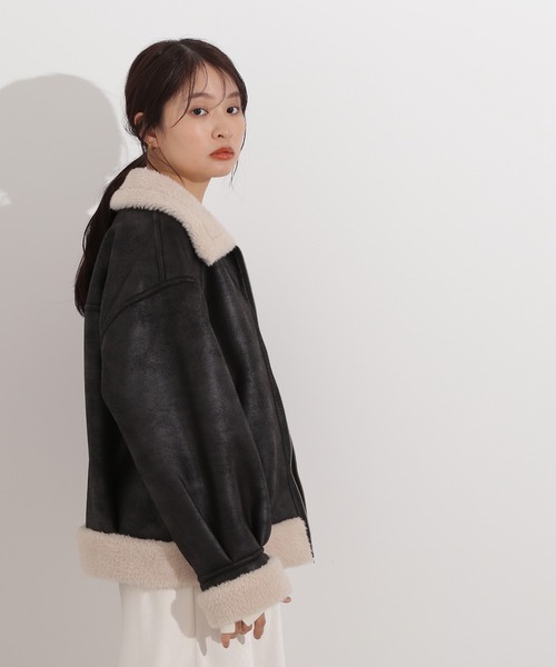 N.（N. Natural Beauty Basic）（エヌエヌナチュラルビューティーベーシック）の「フェイクムートンボアブルゾン（ブルゾン・レディース・ブラック/ブラウン・MEDIUM）」の11枚目の写真