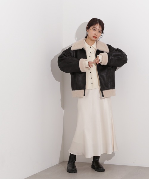 N.（N. Natural Beauty Basic）（エヌエヌナチュラルビューティーベーシック）の「フェイクムートンボアブルゾン（ブルゾン・レディース・ブラック/ブラウン・MEDIUM）」の12枚目の写真