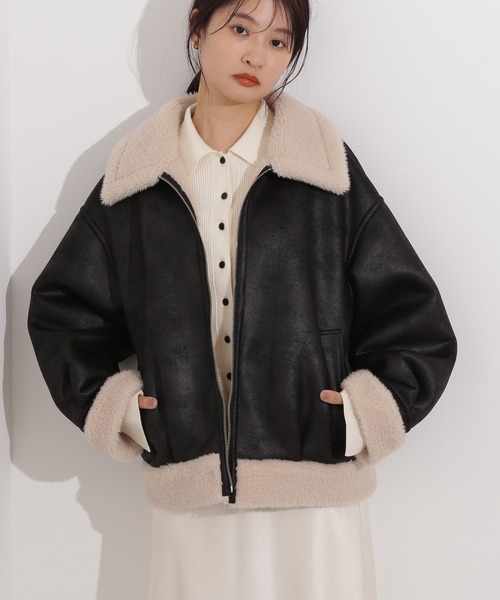 N.（N. Natural Beauty Basic）（エヌエヌナチュラルビューティーベーシック）の「フェイクムートンボアブルゾン（ブルゾン・レディース・ブラック/ブラウン・MEDIUM）」の13枚目の写真