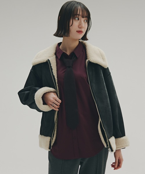 N.（N. Natural Beauty Basic）（エヌエヌナチュラルビューティーベーシック）の「フェイクムートンボアブルゾン（ブルゾン・レディース・ブラック/ブラウン・MEDIUM）」の14枚目の写真