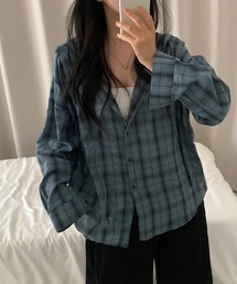 ルーズチェックフードシャツ