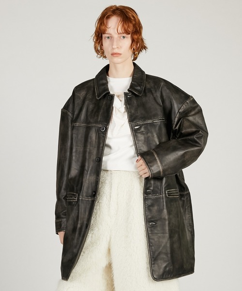 PRANK PROJECT（プランクプロジェクト）の「パディングレザーカーコート / Padded Leather Car Coat（その他アウター・レディース・ダークブラック/ブラック・FREE）」の2枚目の写真